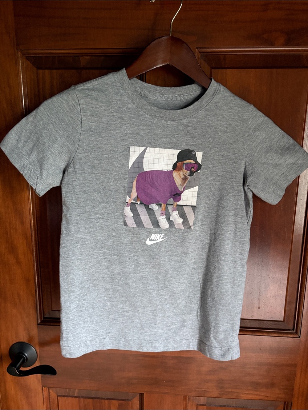 Nike Kids Gray with Purple Dog Graphic Tee- Boys Medium
